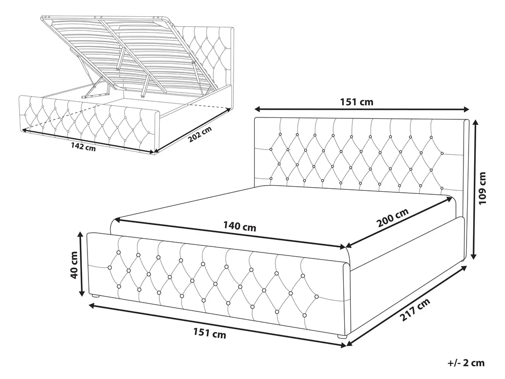 Ottoman Bed AMIENS Velvet Grey 140 x 200 cm (EU Double)_791238