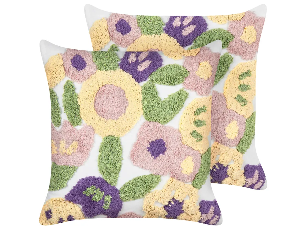 Set of 2 Decorative Cushions TRICORNIO 45 x 45 cm Cotton Multicolour Floral Pattern