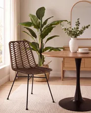 Set of 2 Dining Chairs DILLEY Rattan Brown_1086616