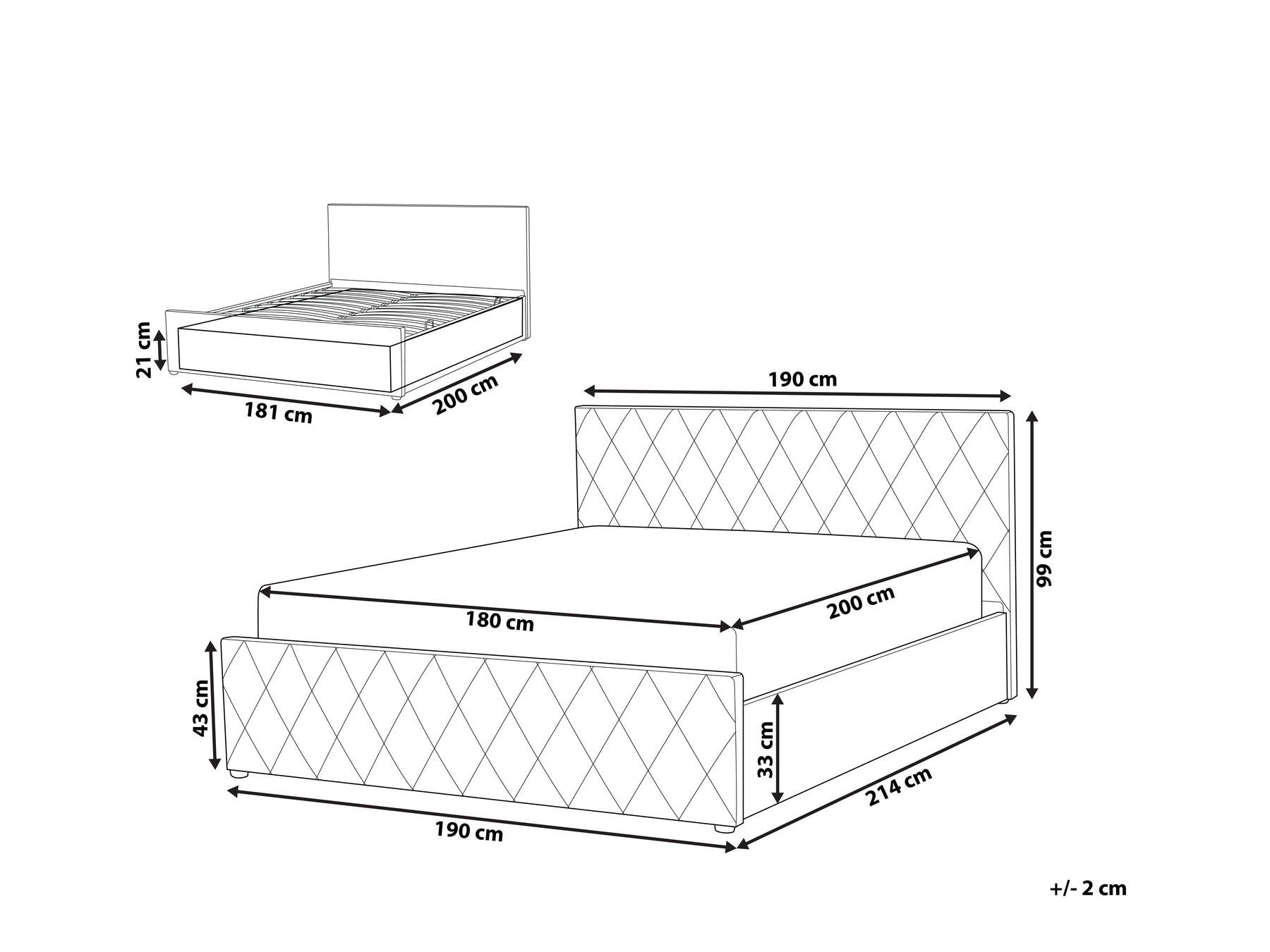 Ottoman Bed ROCHEFORT Boucle Off-White 180 x 200 cm (EU Super King)_993783