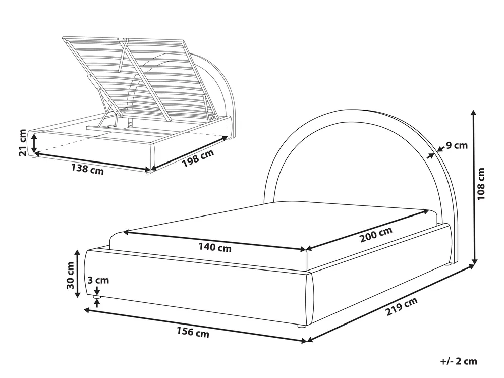 Ottoman Bed MOUZON Fabric Light Beige 140 x 200 cm (EU Double)_1019476