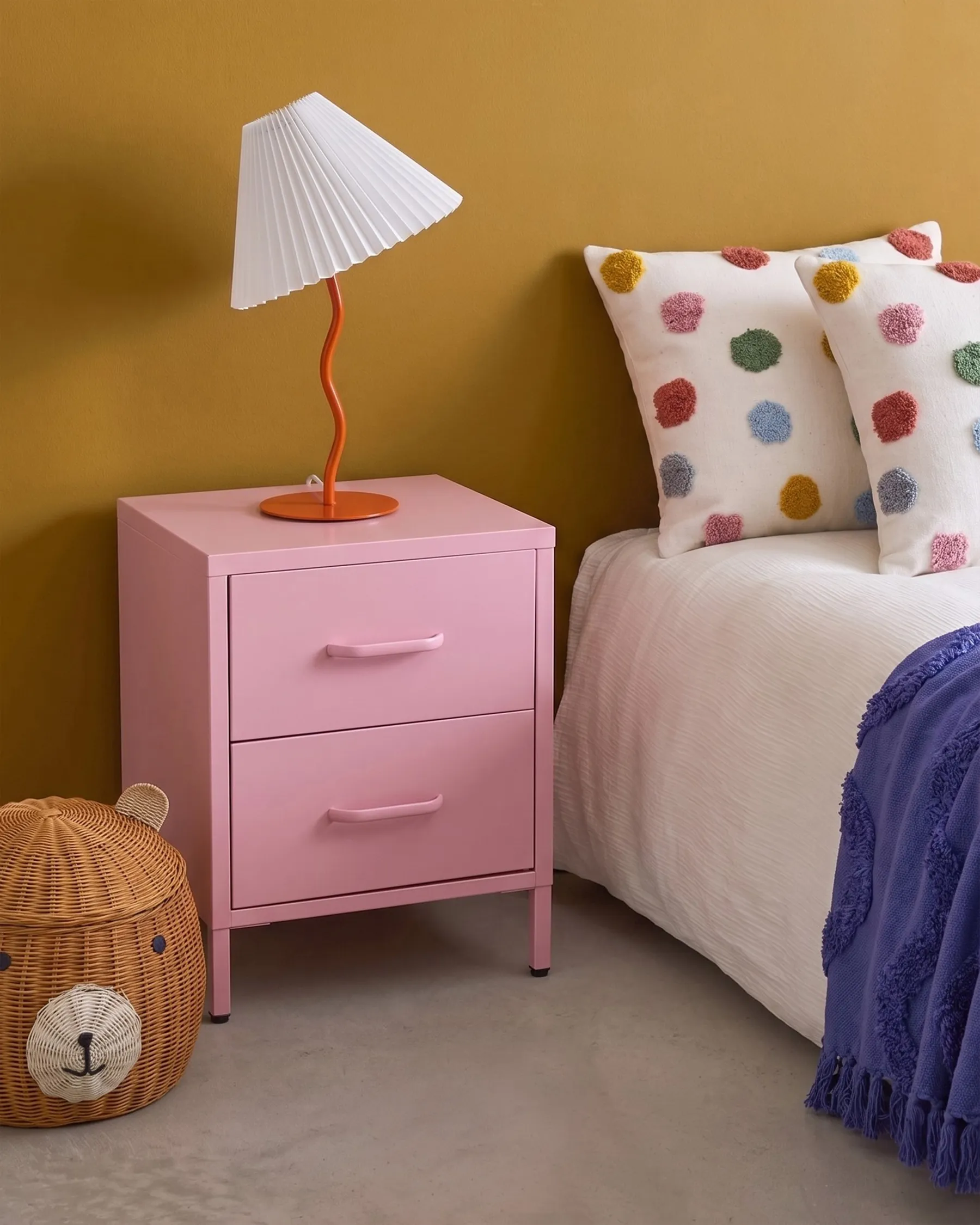 2 Drawer Bedside Table MALAVI Metal Pink_1108315