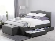 Bed with Storage Drawers MONTPELLIER Fabric Grey 160 x 200 cm (EU King Size) LED_708662