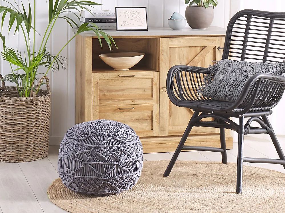 Sittpuff Makramé KAYSERI Bomull Grå_1182921