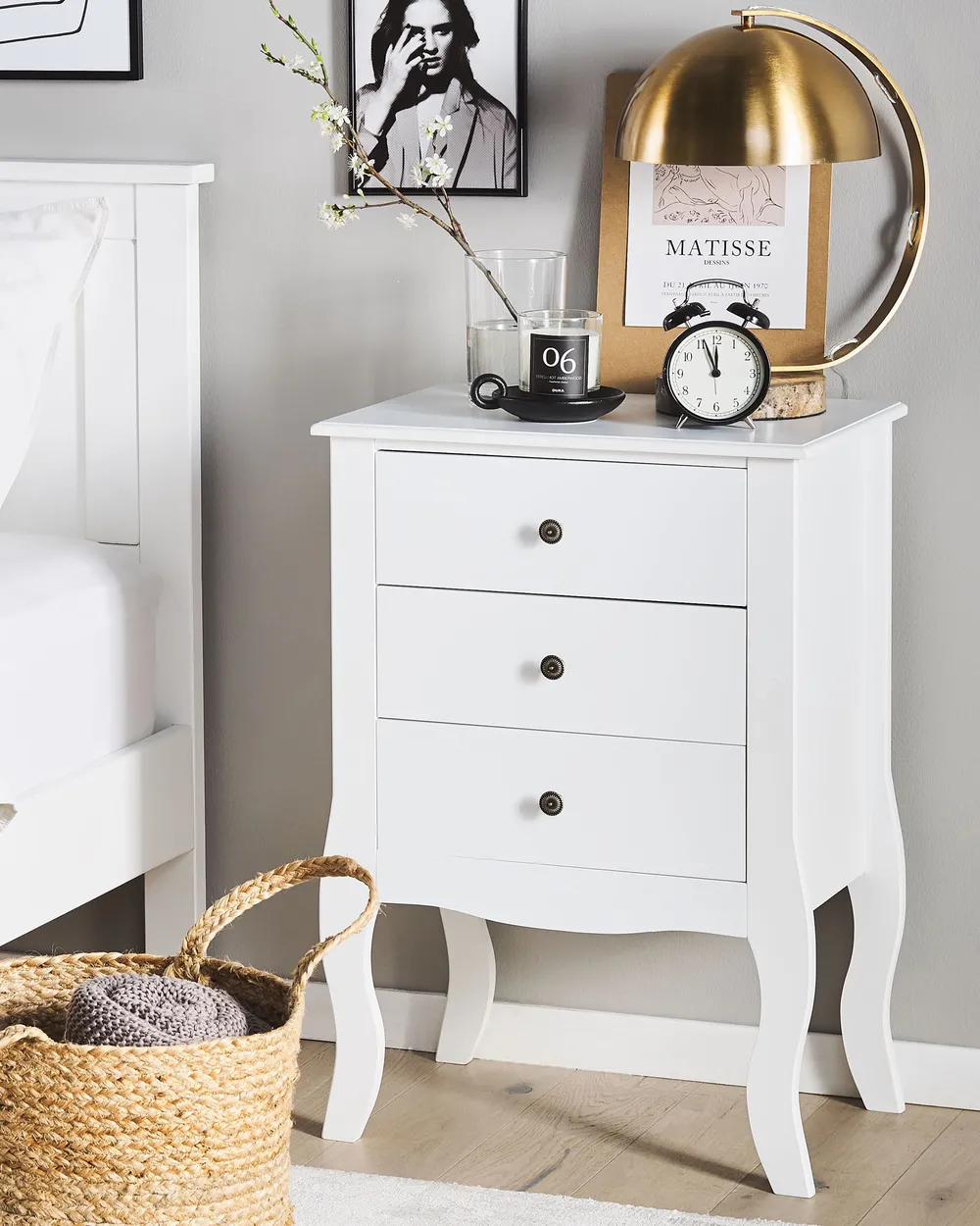 3 Drawer Bedside Table LANE White