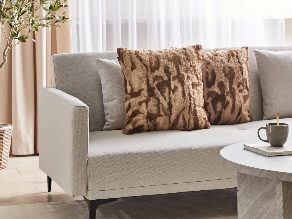 Set of 2 Decorative Cushions BAKIRA 45 x 45 cm Faux Fur Brown Abstract Pattern