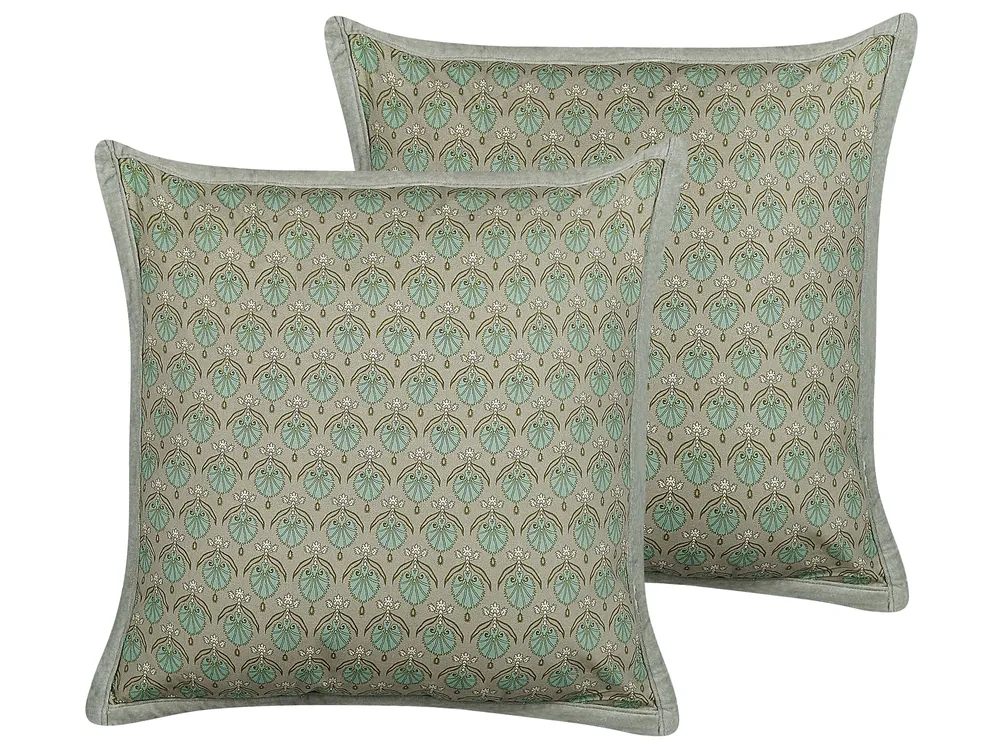 Set of 2 Decorative Cushions PICTUS 45 x 45 cm Velvet Green Plant Pattern