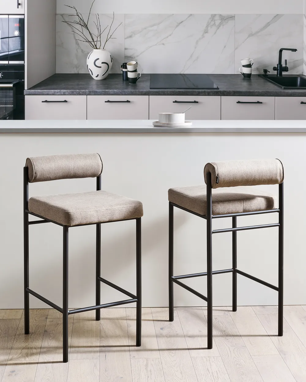 Set of 2 Bar Chairs AMAYA Fabric Taupe