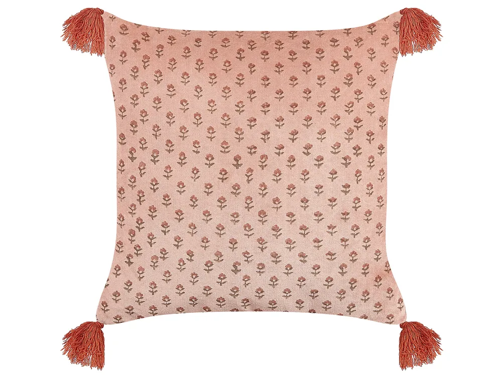 Set of 2 Decorative Cushions RUMHORA 45 x 45 cm Velvet Pink Floral Pattern_838210