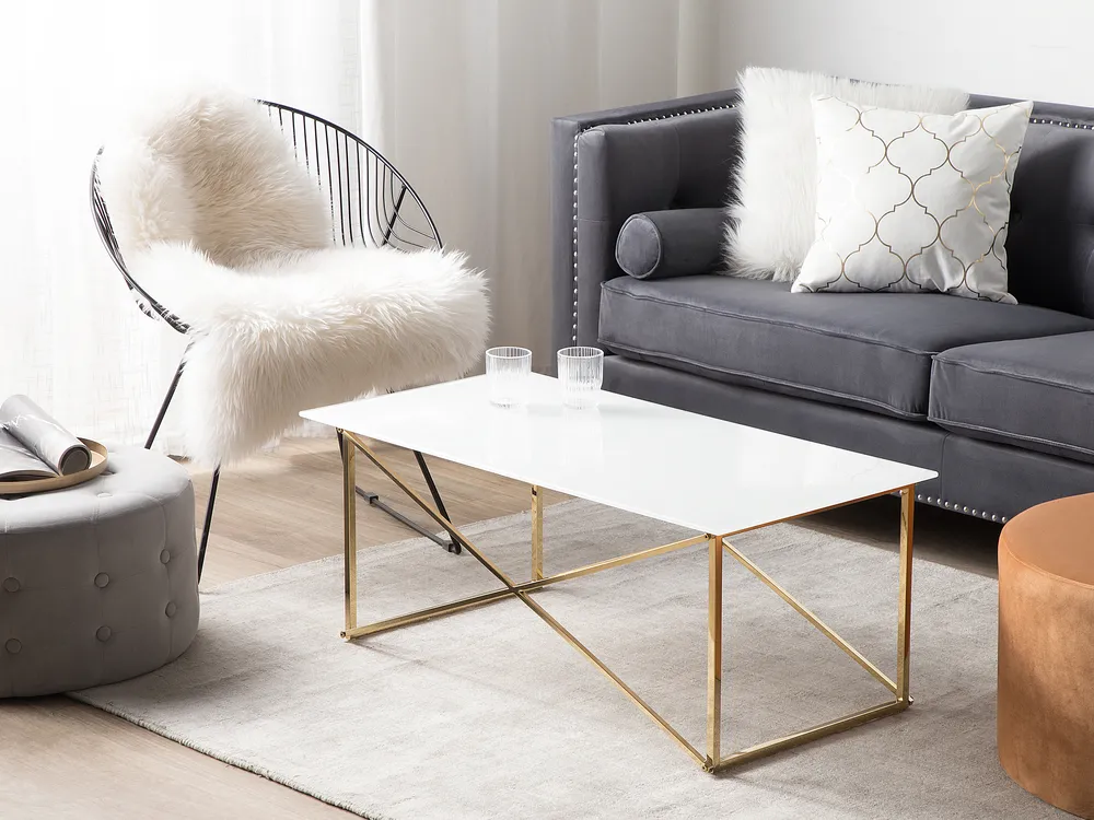 Coffee Table EMPORIA Tempered Glass White/ Gold