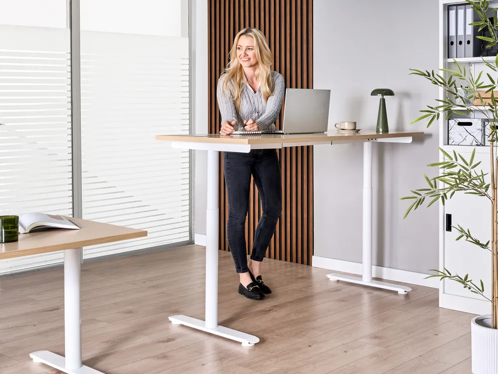Electric Adjustable Standing Desk DESTINAS 160 cm 72 cm Light Brown/ White_1000409