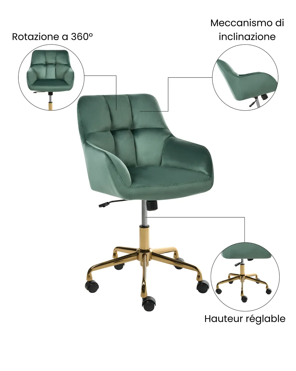 Kontorstol PALMDALE Fløyel Mørkegrønn_1073335