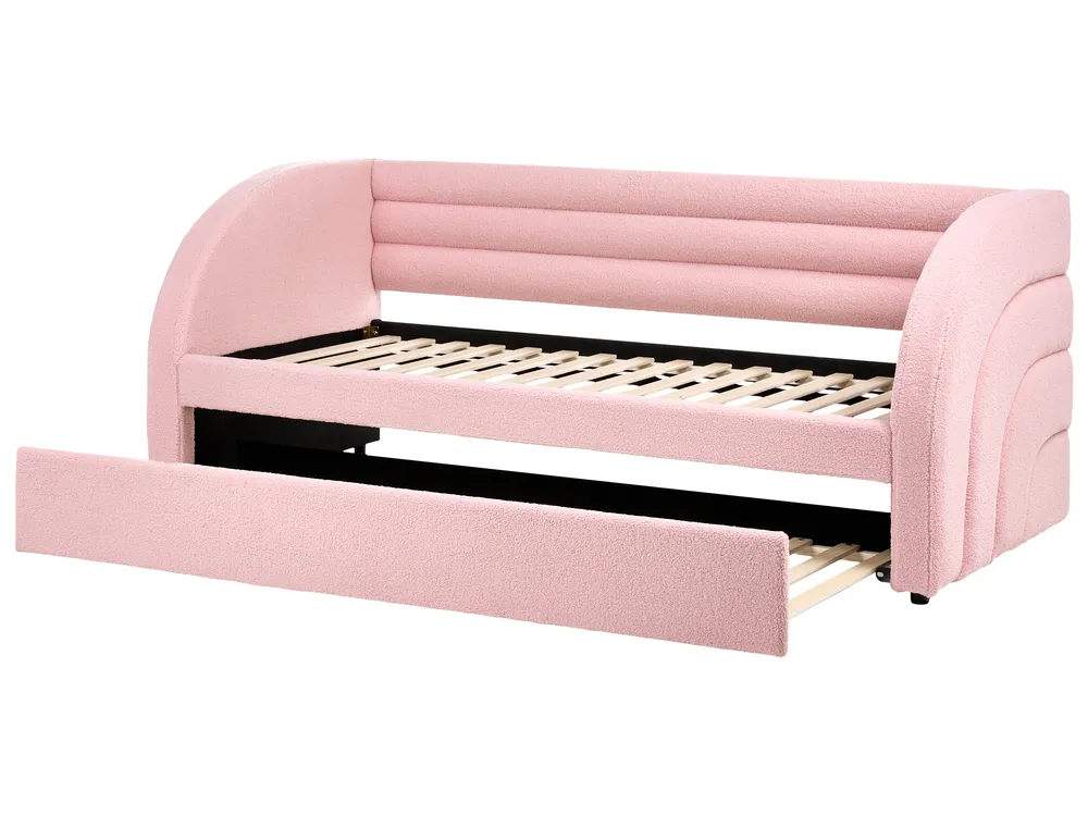 Utdragbar säng Bouclé ALBIAC 90 x 200 cm Pastellrosa_1069068