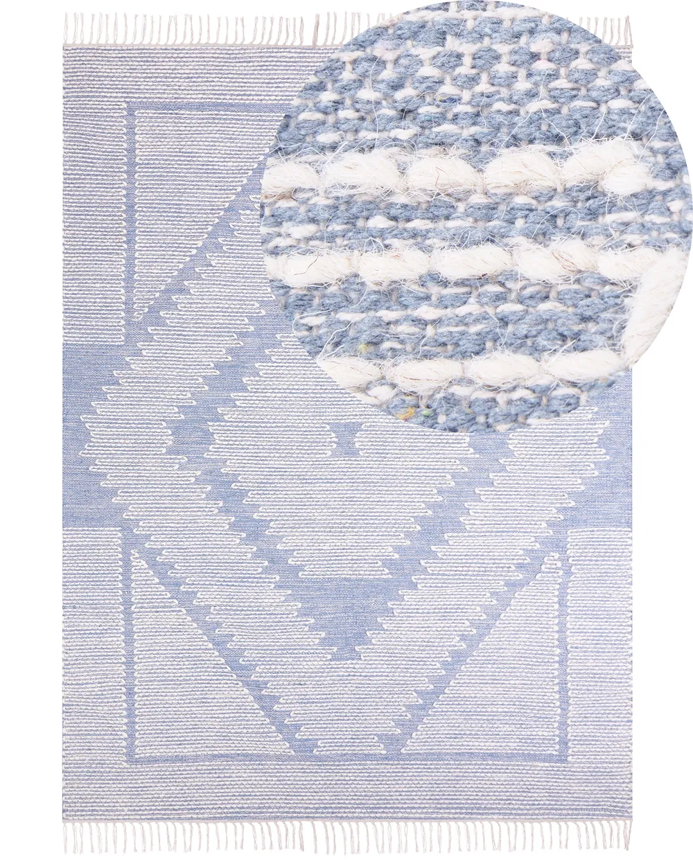 Cotton Area Rug Blue and White ANSAR Various Sizes
