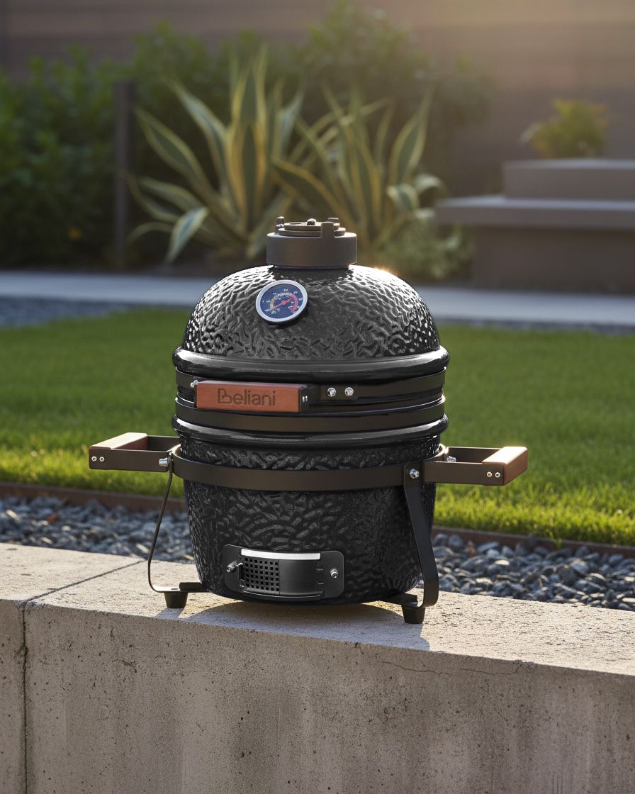 Kompakt grill med kull KAMADO Keramikk Svart