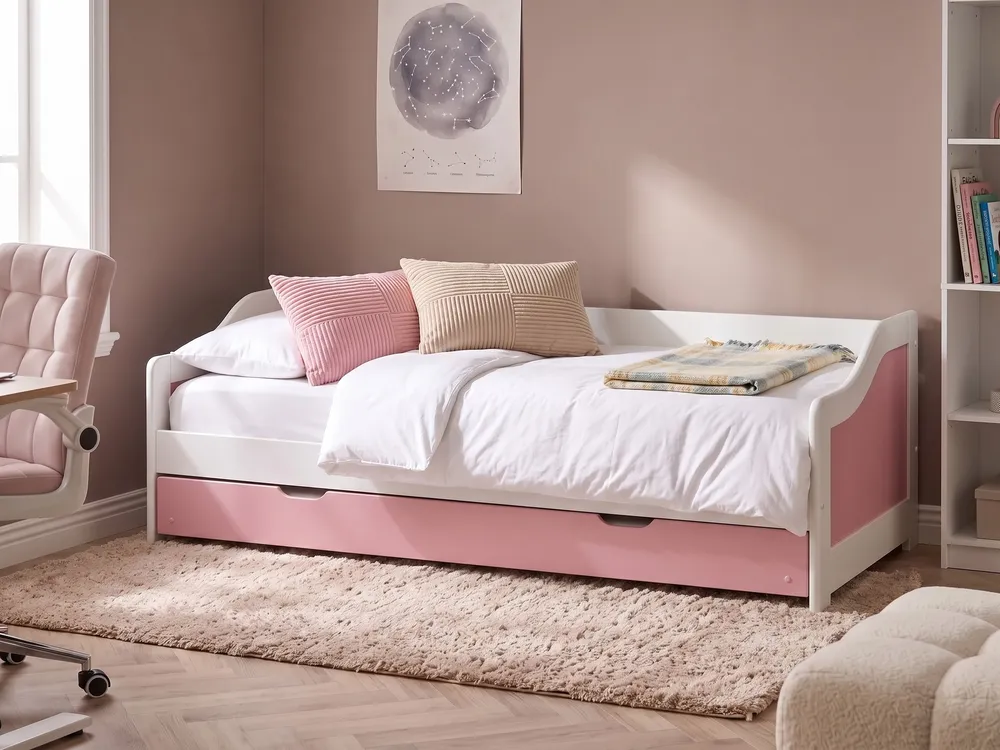 Utdragbar säng Furu LUNERAY 90 x 200 cm Rosa_1148614