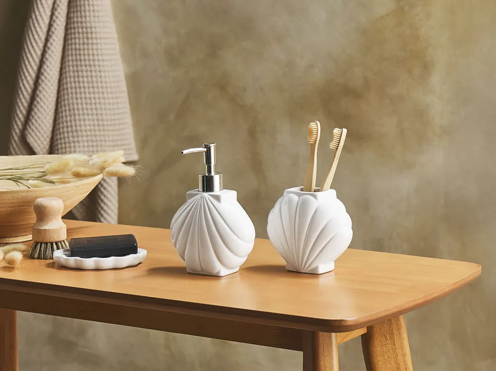 3-Piece Bathroom Accessories Set SHELL Ceramic White