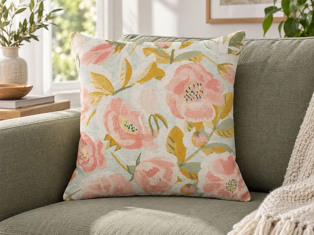 Prydnadskudde ZAHRIYE 45 x 45 cm Rosa Blommigt tryck_1185029