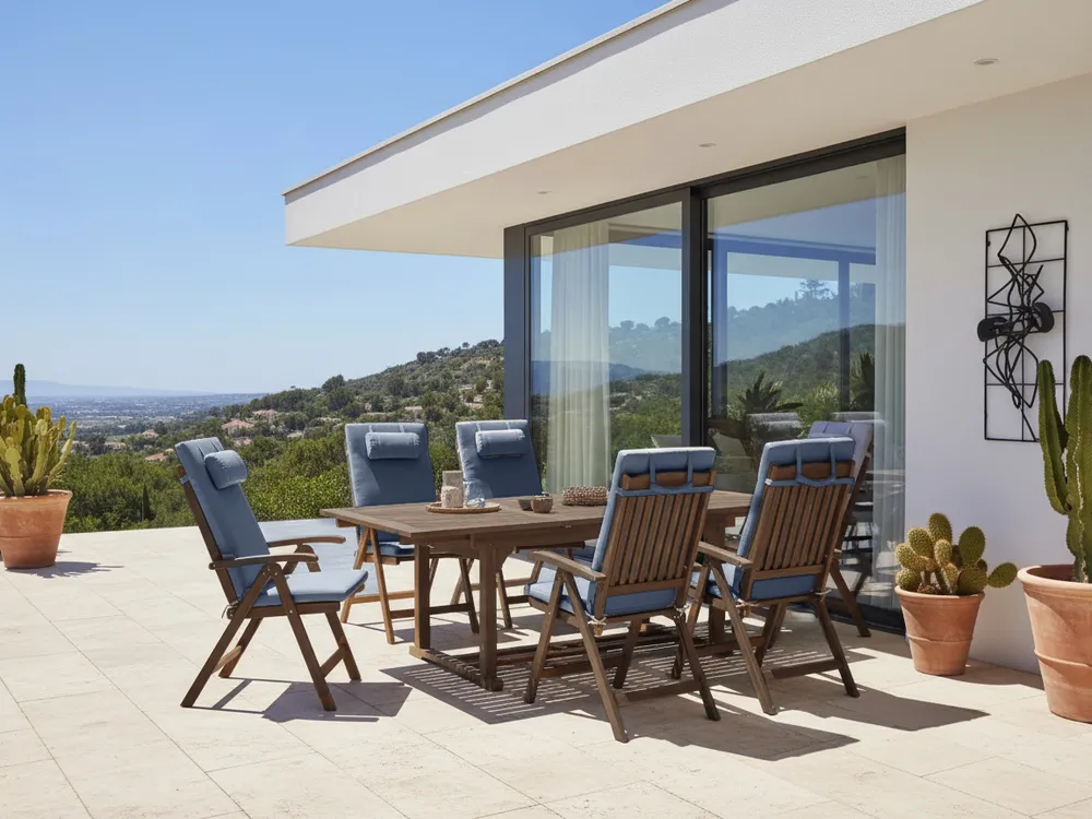 Garden Dining Set 6 Seater AMANTEA PREMIUM Acacia Wood Blue