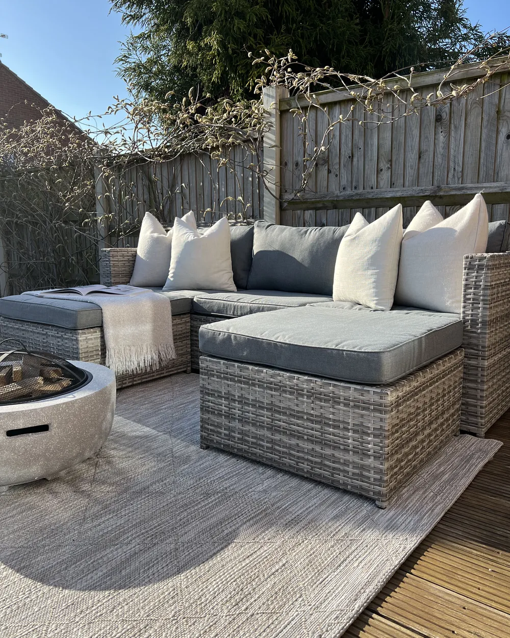 Garden Corner Sofa with Table 5 Seater SABBIA Modular PE Rattan Light Grey Left Hand_863630