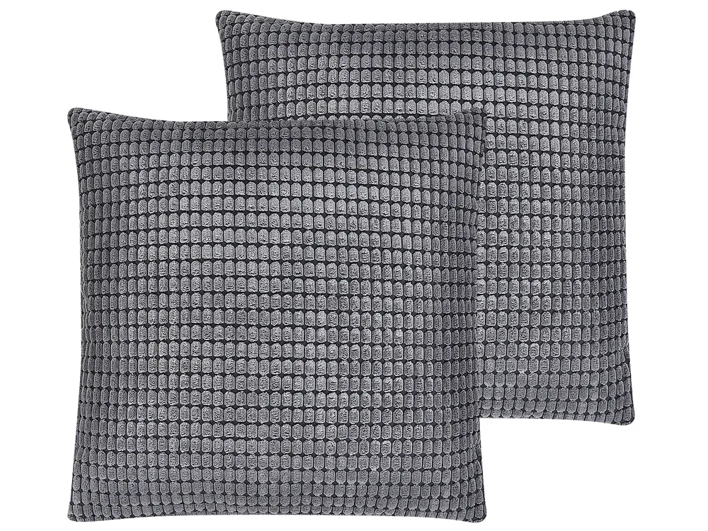 Set of 2 Decorative Cushions ASPIDISTRA 45 x 45 cm Velvet Grey Geometric Pattern