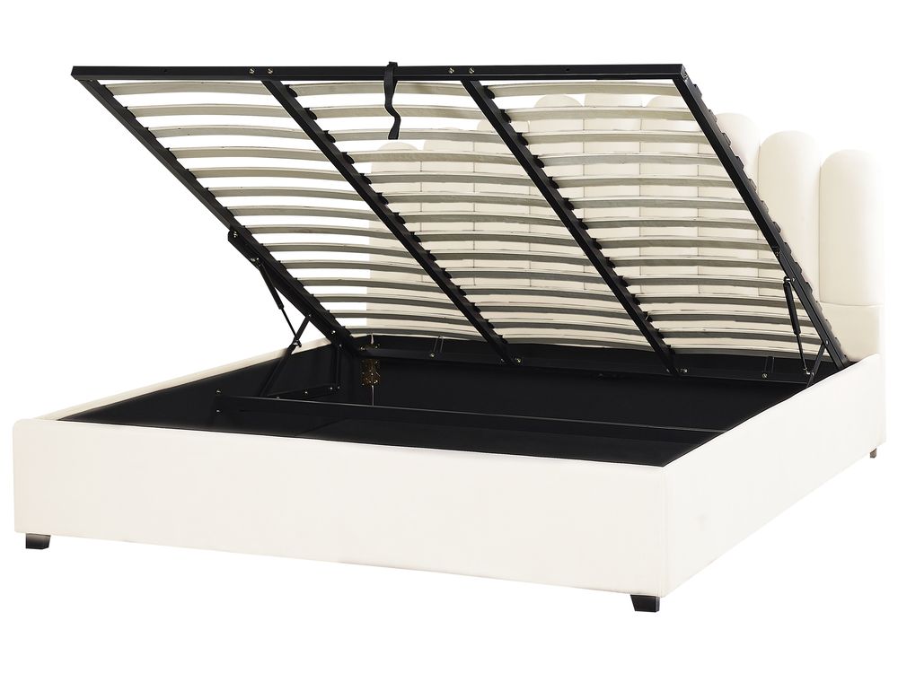 Säng med förvaring VINCENNES Sammet Off-White 180 x 200 cm