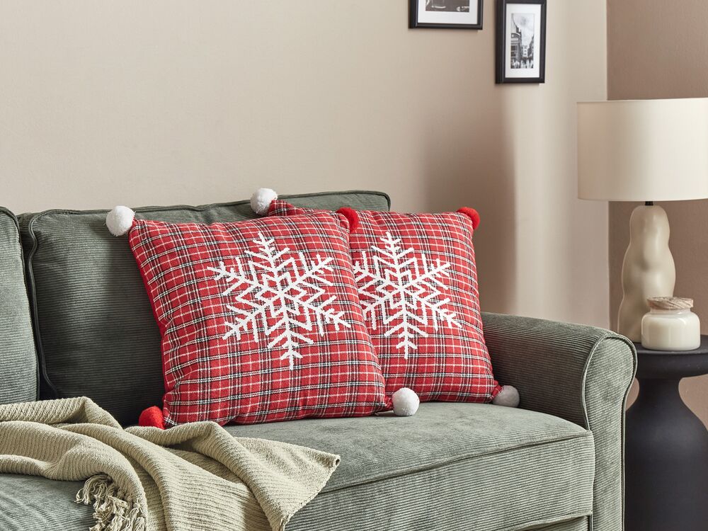 Set of 2 Decorative Cushions LONICERA 45 x 45 cm Red Christmas Motif