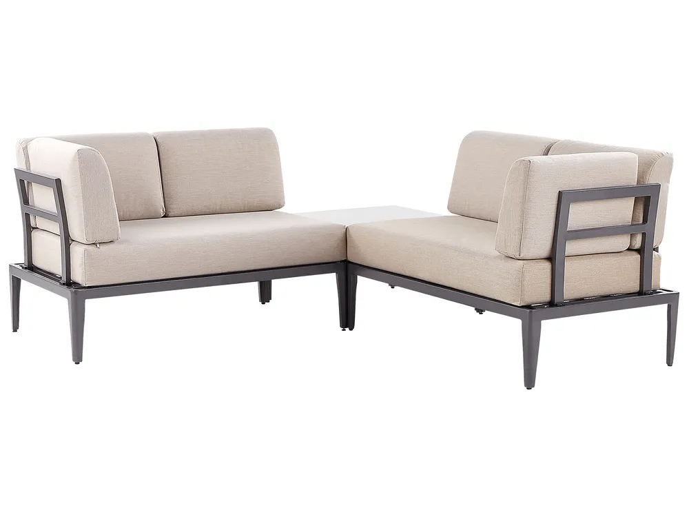 Ulkokulmasohva ja pöytä 6-istuttava RIMA III modulaarinen Metalli Beige Vasen_828890