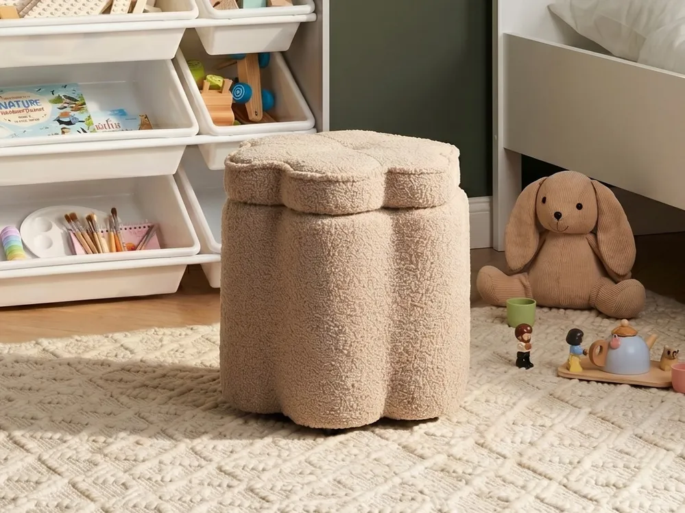 Kids Storage Pouffe FLOWER Flower Boucle Beige