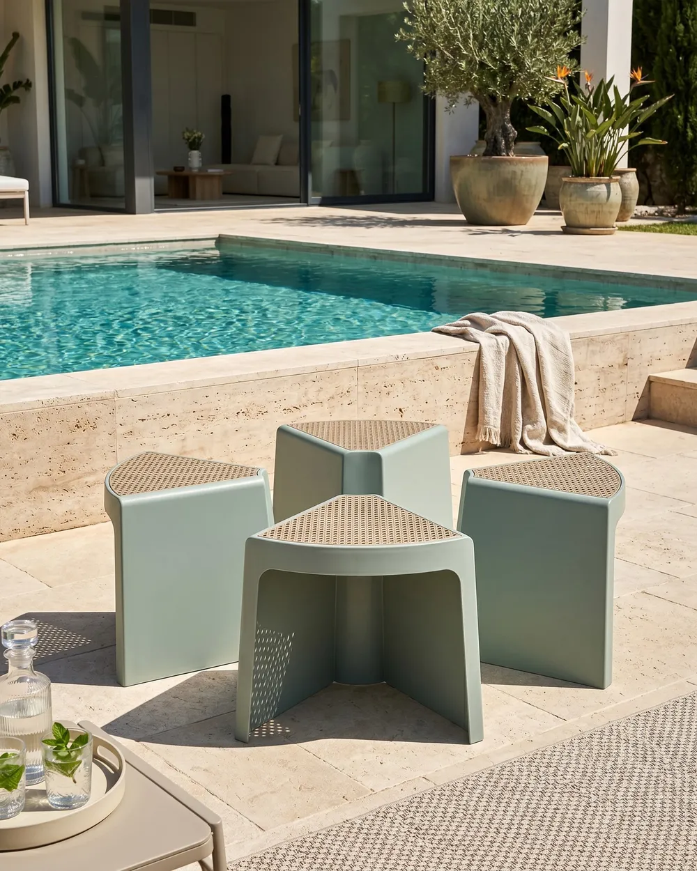 Set of 4 Garden Stools EVROS Mint Green