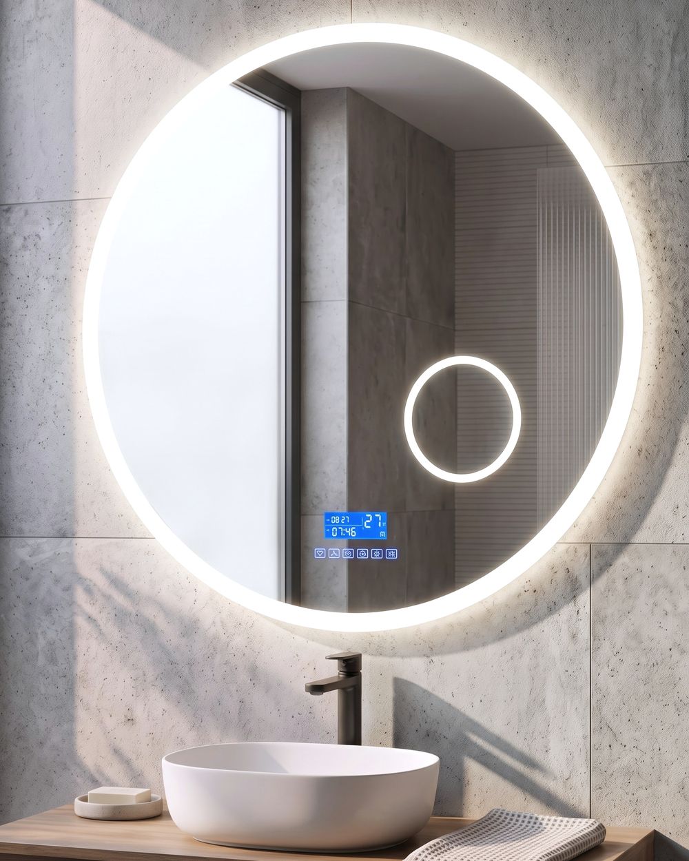 LED Bathroom Mirror FIXIN 80 cm 80 cm with Built-In Bluetooth Speaker Silver