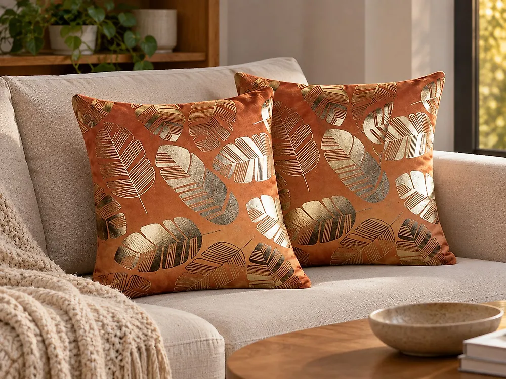 Koristetyynysetti 2 kpl SUNFLOWER 45 x 45 cm Sametti Oranssi Kasvikuvio_1179787
