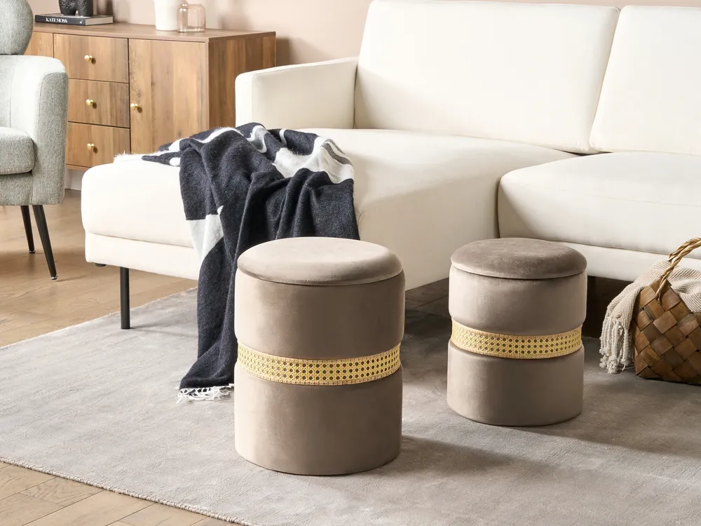 Set of 2 Storage Pouffes MEDFORD Velvet Taupe