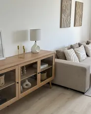 Glass Display Sideboard ALBANY 150 cm Light Brown_977834