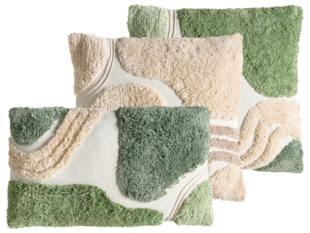 Set of 3 Decorative Cushions ALSTONIA 30 x 50 cm 45 x 45 cm Cotton Green Abstract Pattern
