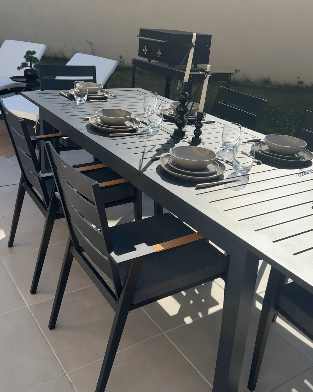 Extending Garden Dining Table SKALOMA 180/240 cm 90 cm Metal Dark Grey_1005502