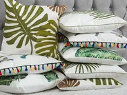 Set of 2 Decorative Cushions ZENOBIA 45 x 45 cm Cotton Dark Green Plant Pattern_853717