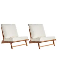 Set of 2 Garden Chairs with Cushions MICCIANO Acacia Wood Off-White_958582