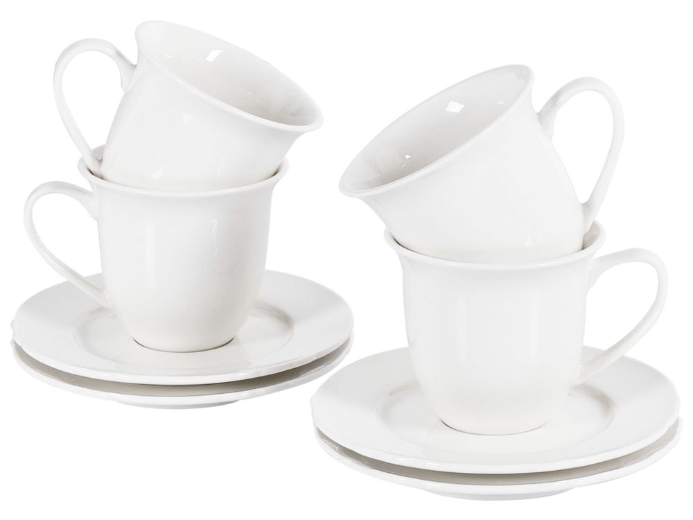 Set of 4 Cups with Saucers ELDERBERRY Porcelain White