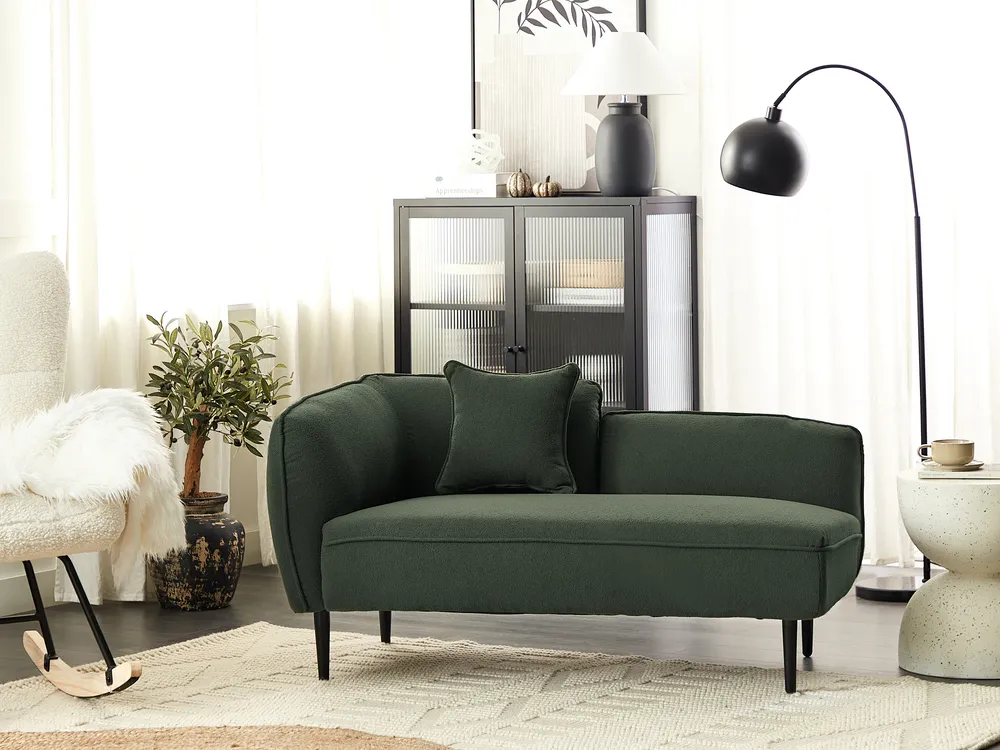 Left-Hand Chaise Longue CHEVANNES Boucle Dark Green