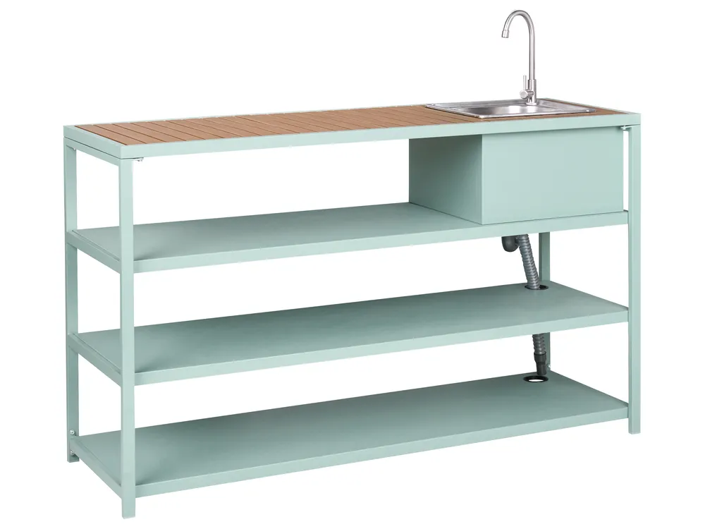 Outdoor Kitchen Island with Sink AVETRANA Light Green Metal