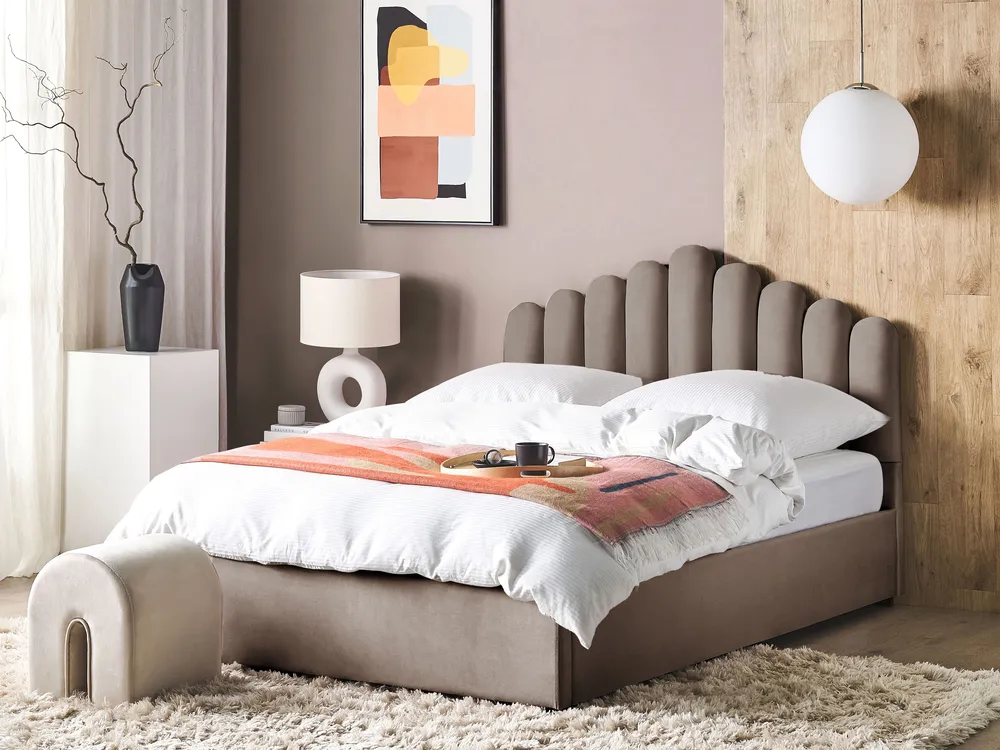 Ottoman Bed VINCENNES Velvet Taupe 180 x 200 cm (EU Super King)