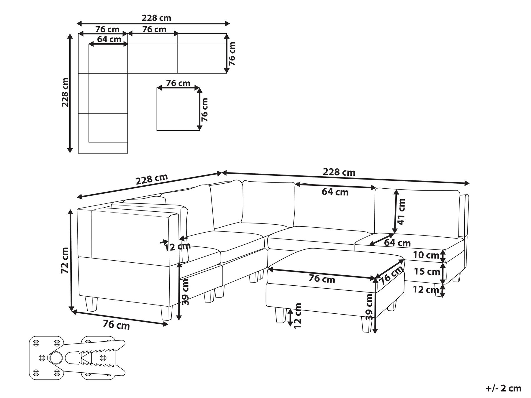 Modular Corner Sofa 5 Seater UNSTAD with Ottoman Fabric Dark Green Right Hand_925515