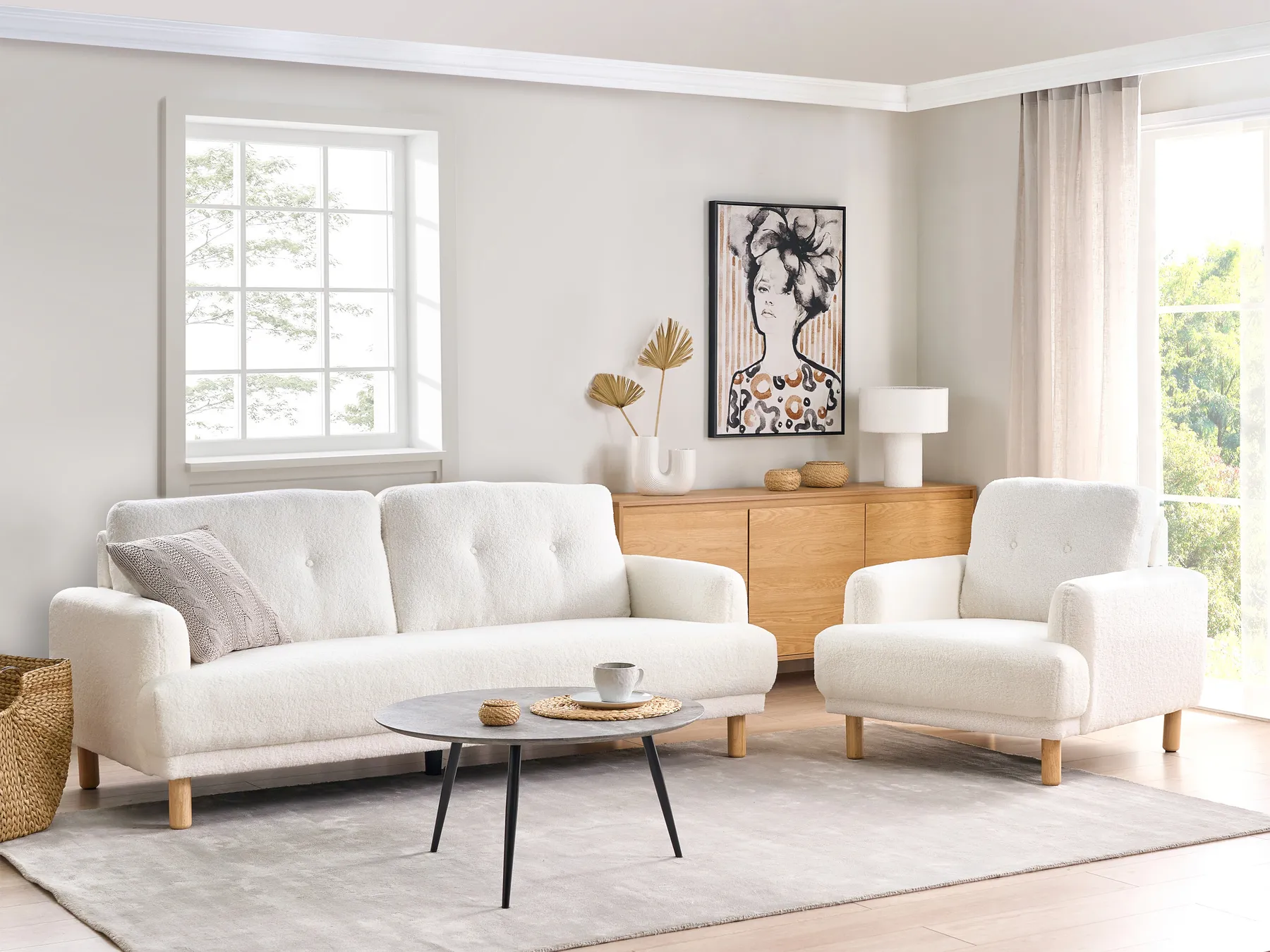 Soffa 3-sits TUVE Bouclé Vit_927359