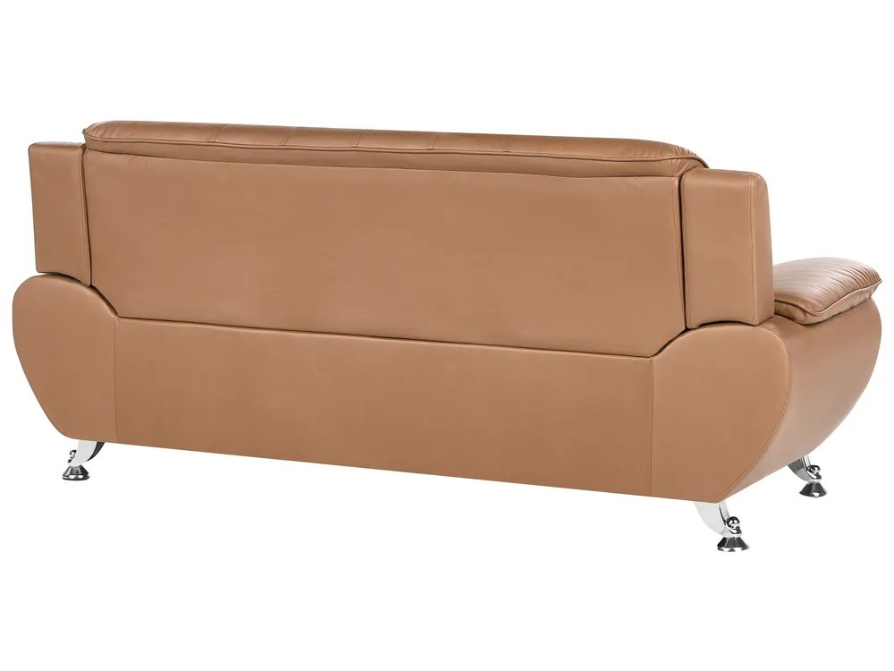Sofa 3 Seater LEIRA Faux Leather Golden Brown_1058347