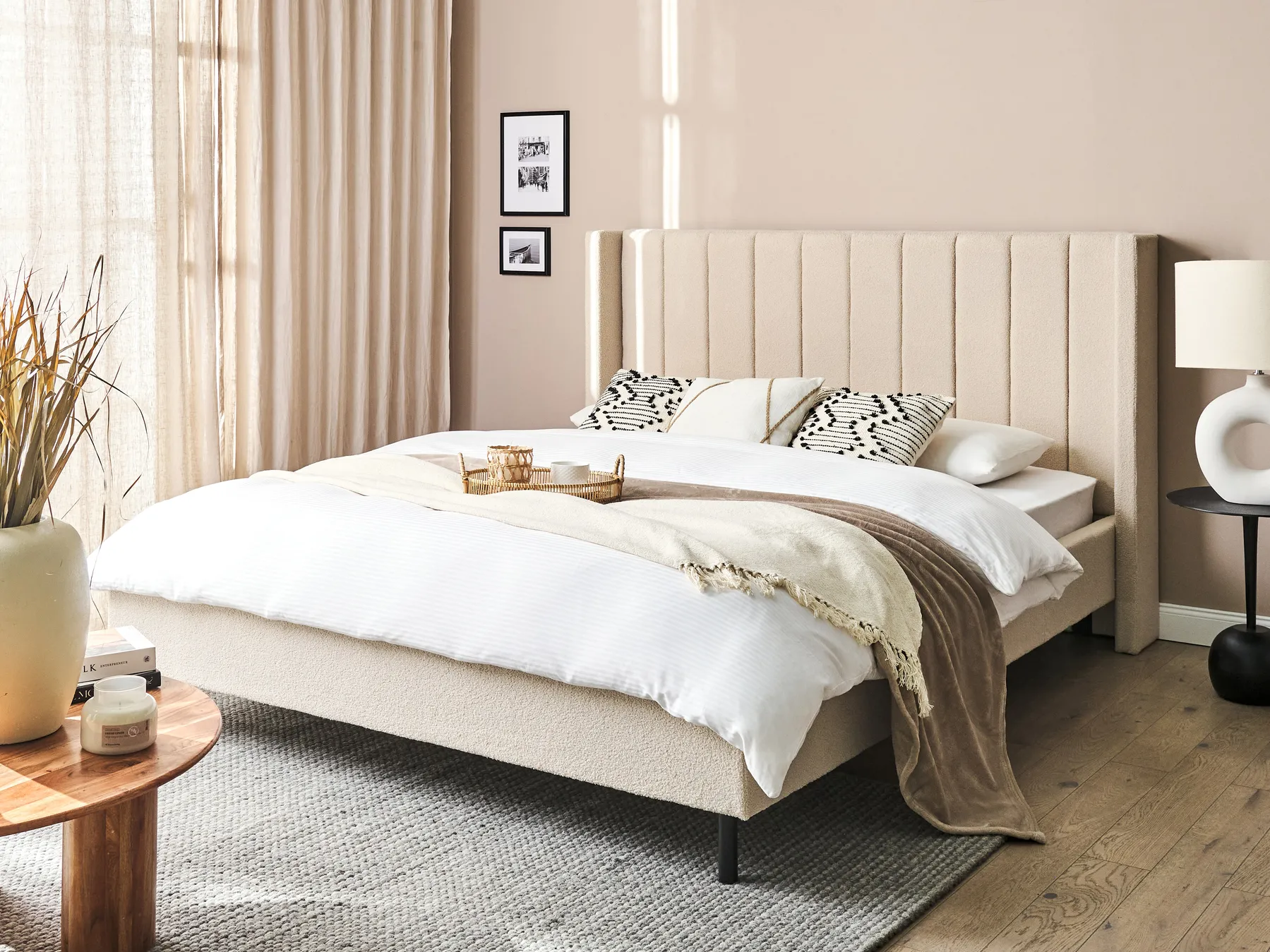 Bed Boucle VILLETTE 160 x 200 cm (EU King Size) Beige_882676
