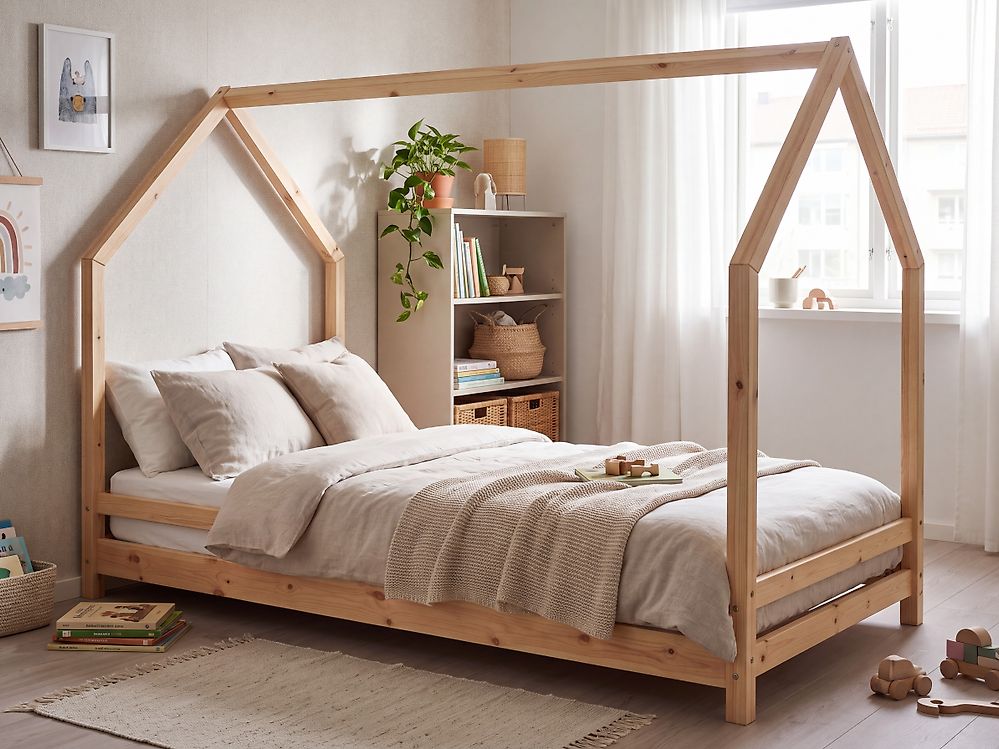 Kids Bed House Pine Wood APPY 90 x 200 cm (EU Single) Light Brown