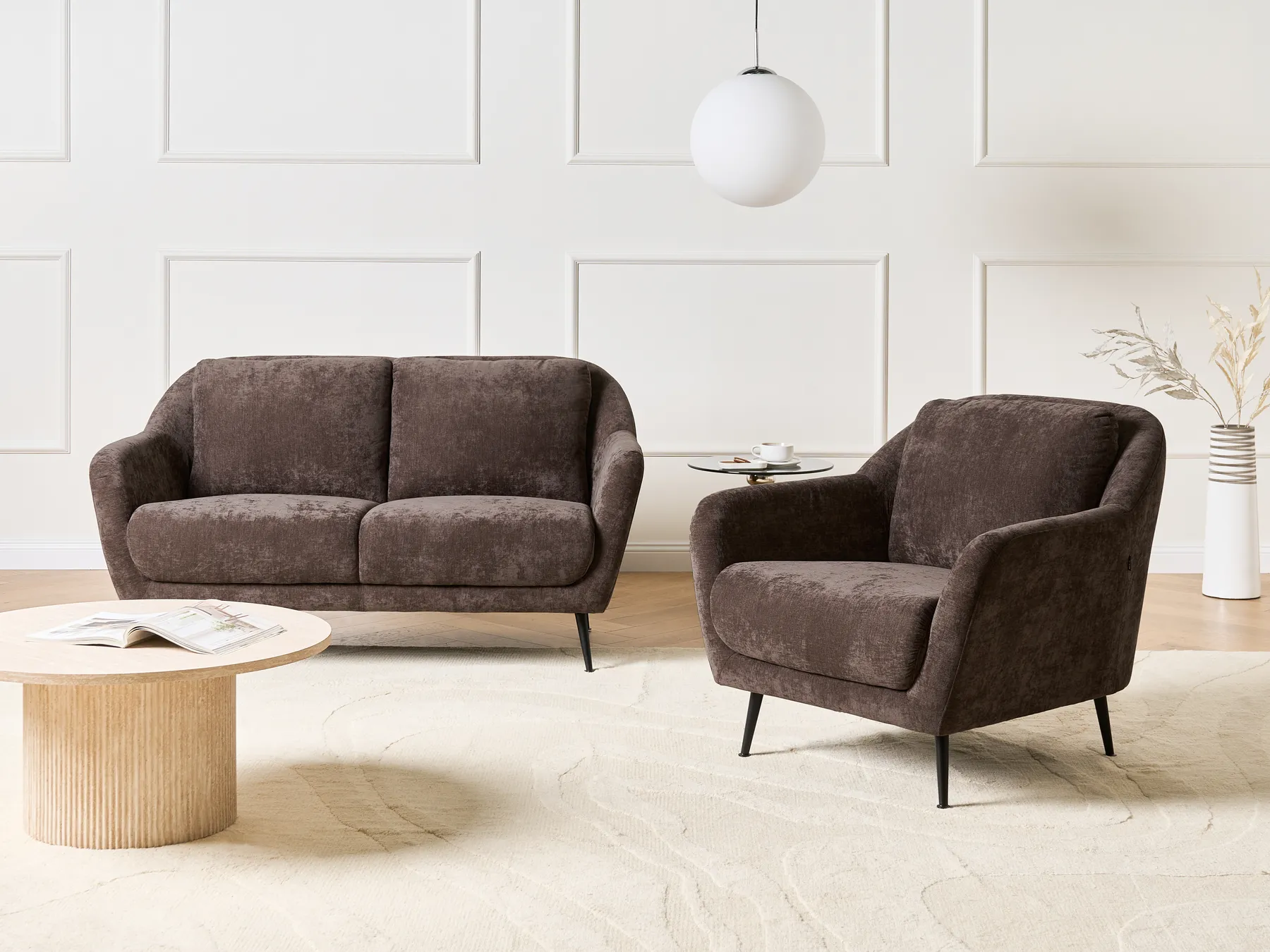 Living Room Set 3 Seater EIBY Chenille Dark Brown_1004236