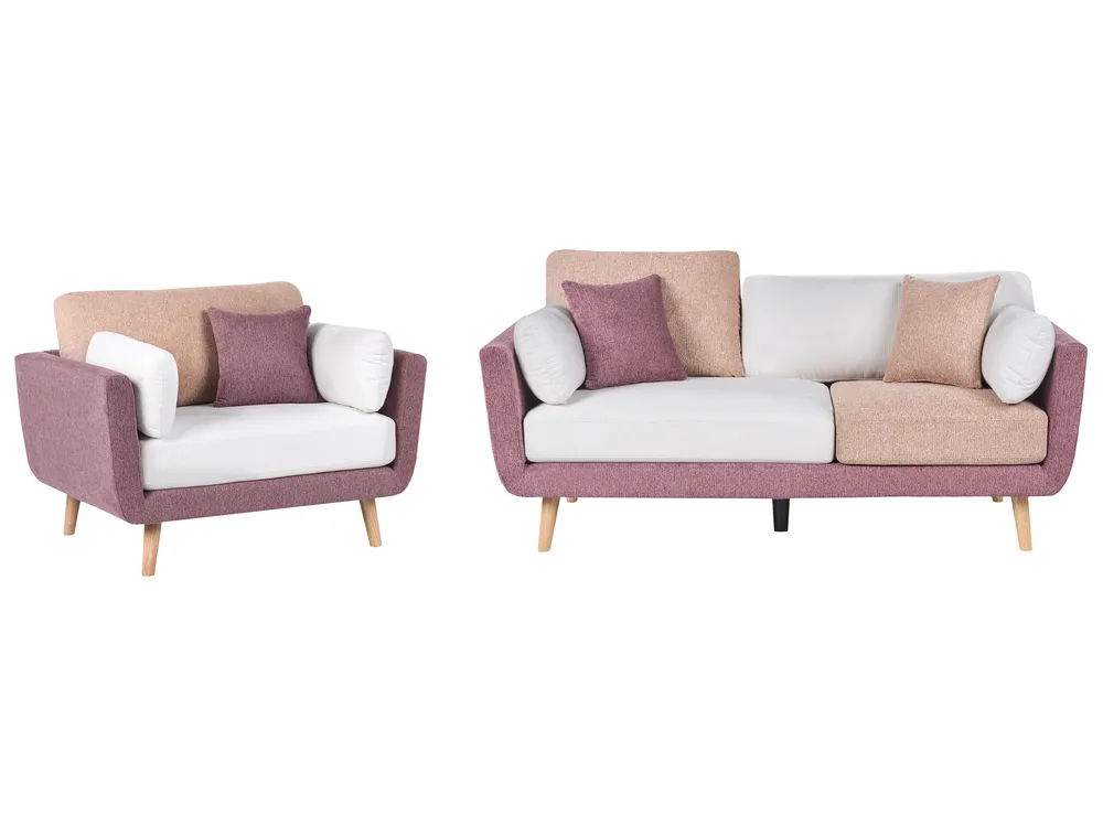 Living Room Set 4 Seater BOLGA Fabric Pink