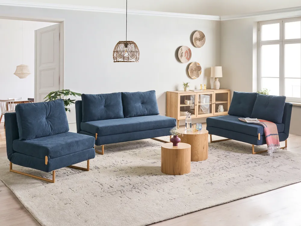 Living Room Set 6 Seater JERSLEV Fabric Blue